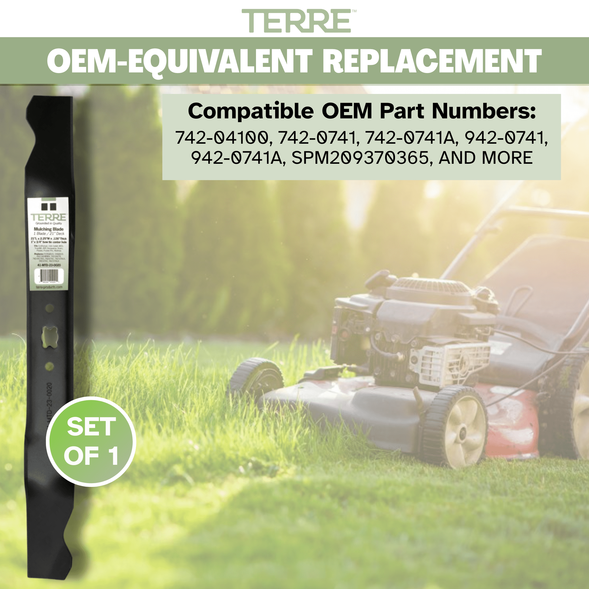 Terre Mulching Lawn Mower Blade, 21 in for MTD, Cub Cadet, TroyBilt