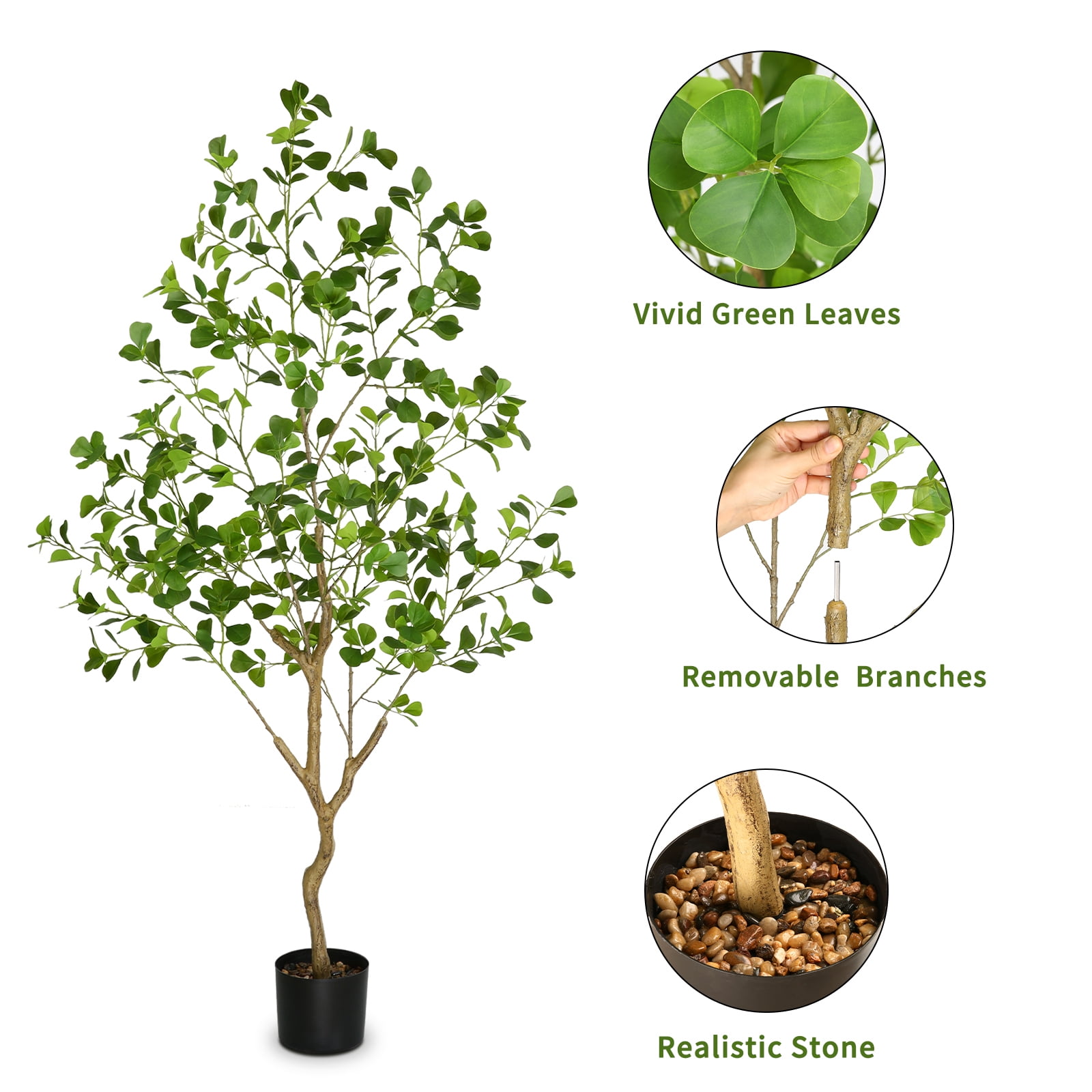PARMPH 4.9Ft Artificial Ficus Tree, Green Heart-shaped Ficus Plants in Pot with Natural Trunk and Realistic Leaves for Home Decor Indoor Outdoor Living Room Office Decorations