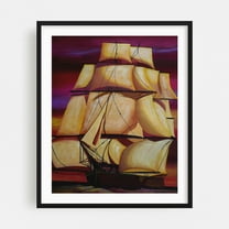 Calypso under Sail - Painting Sailboat Nautical Sunset Seascape Boat Harbor Art Deco Black Framed Wall Art Print 8 x 10 inches
