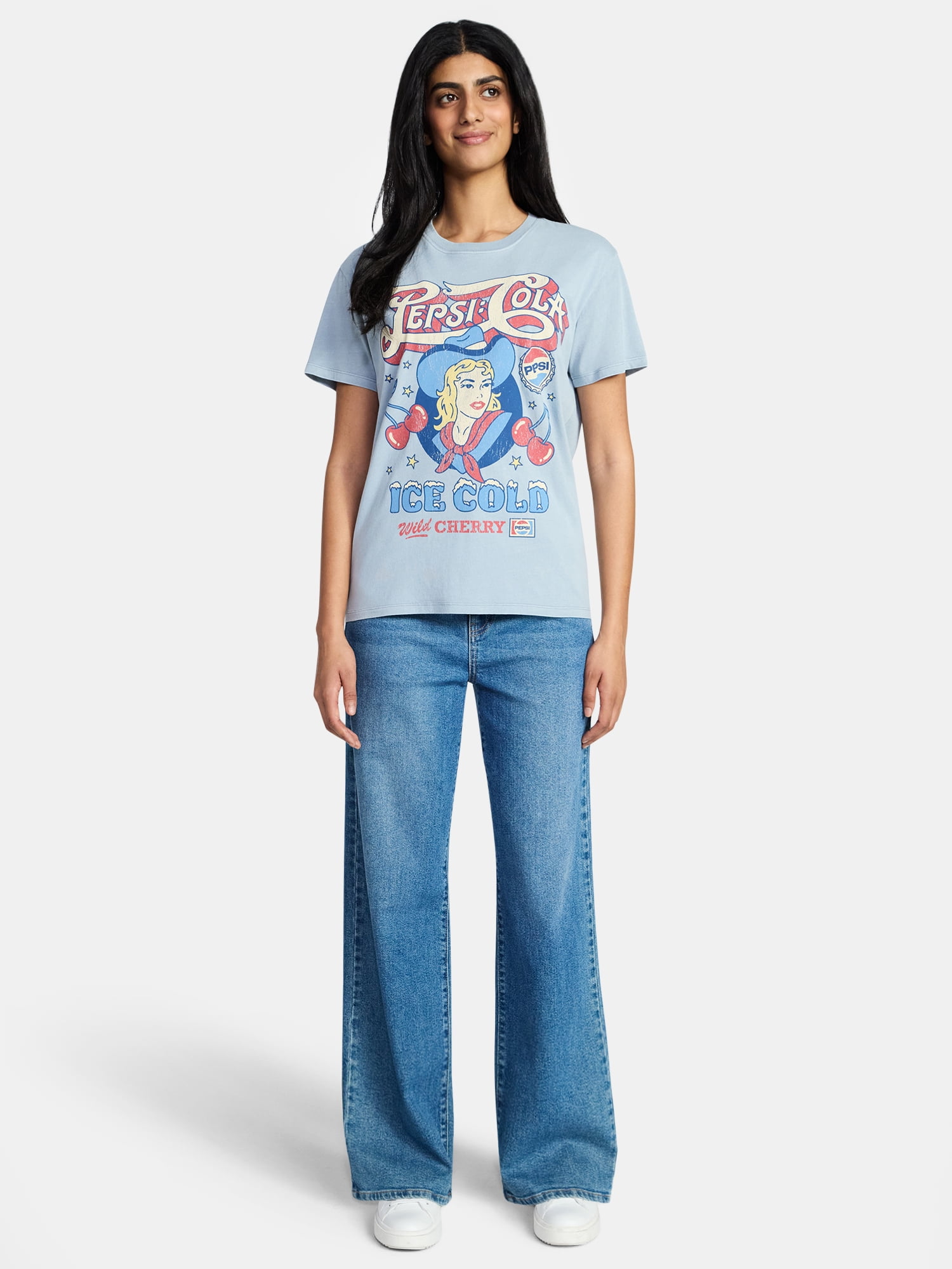 Pepsi Cola Women's Cowgirl Graphic Tee with Short Sleeves, Sizes XXS-XXL