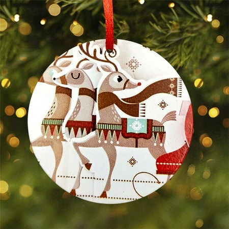 

70mm White Painted Christmas Disc DIY Christmas Decoration Wooden Round Pendant With Red Rope