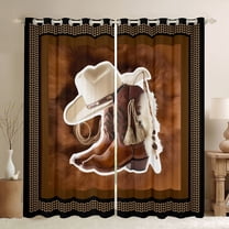 jejeloiu Brpwn Cowboy Boots Black Out Curtains,Rustic Cowhide Pattern Curtains Pack of 2 (42x63 Each),Cabin Farmhouse Bedroom Curtains For Boys Girls,Breathable Home Decor
