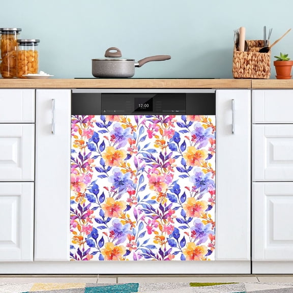 Dishwasher Magnet Cover Magnetic Fridge Door Cover Home Kitchen Decor Watercolor Leaves 23"x 26"