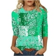thumbnail image 2 of ICHUANYI Clearance Women's Fashion Printed Loose T-shirt Mid-length 3/4 Sleeves Blouse Round Neck Casual Tops(Green, L) ICHUANYI WER2023081107561, 2 of 4