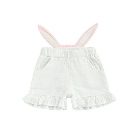 

QILINXUAN Infant Baby Girls Shorts Cute Bunny Ears Elastic Waist Frills Hem Shorts Summer Sweet Casual Shorts Birthday Gift