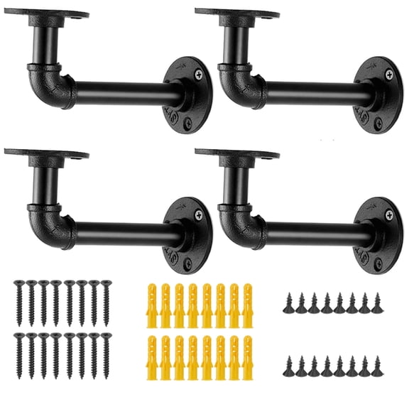 Floating Shelf Bracket,Industrial Pipe Shelf Brackets Iron L for 8 10 12 14 inches Board - 4 Pcs