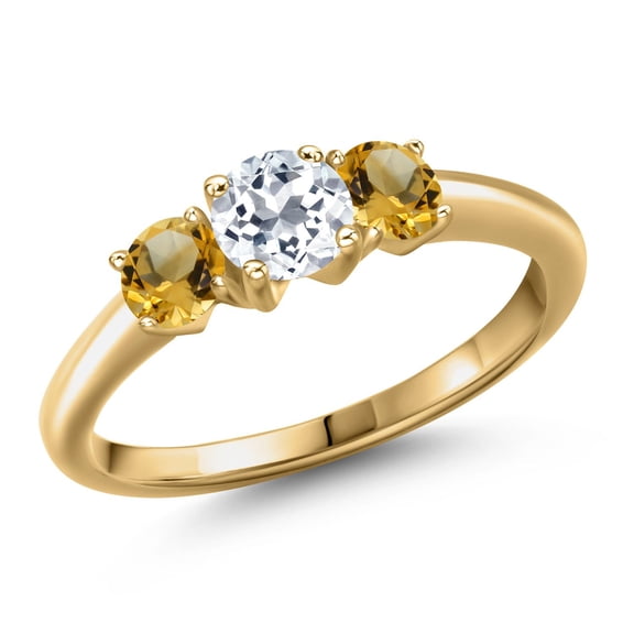 Gem Stone King 18K Yellow Gold Plated Silver White Topaz and Yellow Citrine Engagement Ring for Women | 1.11 Cttw | Round 5MM | Gemstone November Birthstone | Size 6