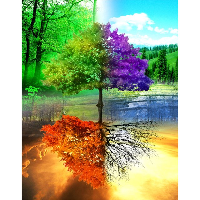 Wdftyju 11CT punto de cruz completo cuatro estaciones árbol contado DIY bordado Kits algodón artes Wdftyju 6ru6tb9as9sq0tw8