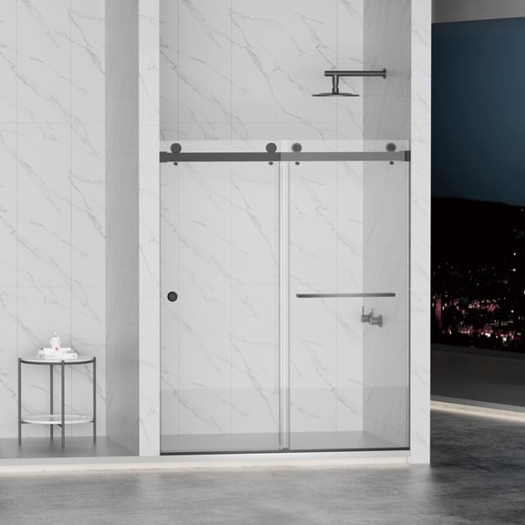 55-59"W x 72"H Frameless Double Sliding Shower Door, 5/16"(8mm) Glass, Matte Black