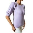 thumbnail image 5 of Oalirro Womens Blouses and Tops Dressy Women Blouses and Tops Fashion Women's Fashion Short Sleeve Round Neck Solid Color Loose Tops Blouse Puff Sleeve Knitted Purple, 5 of 6
