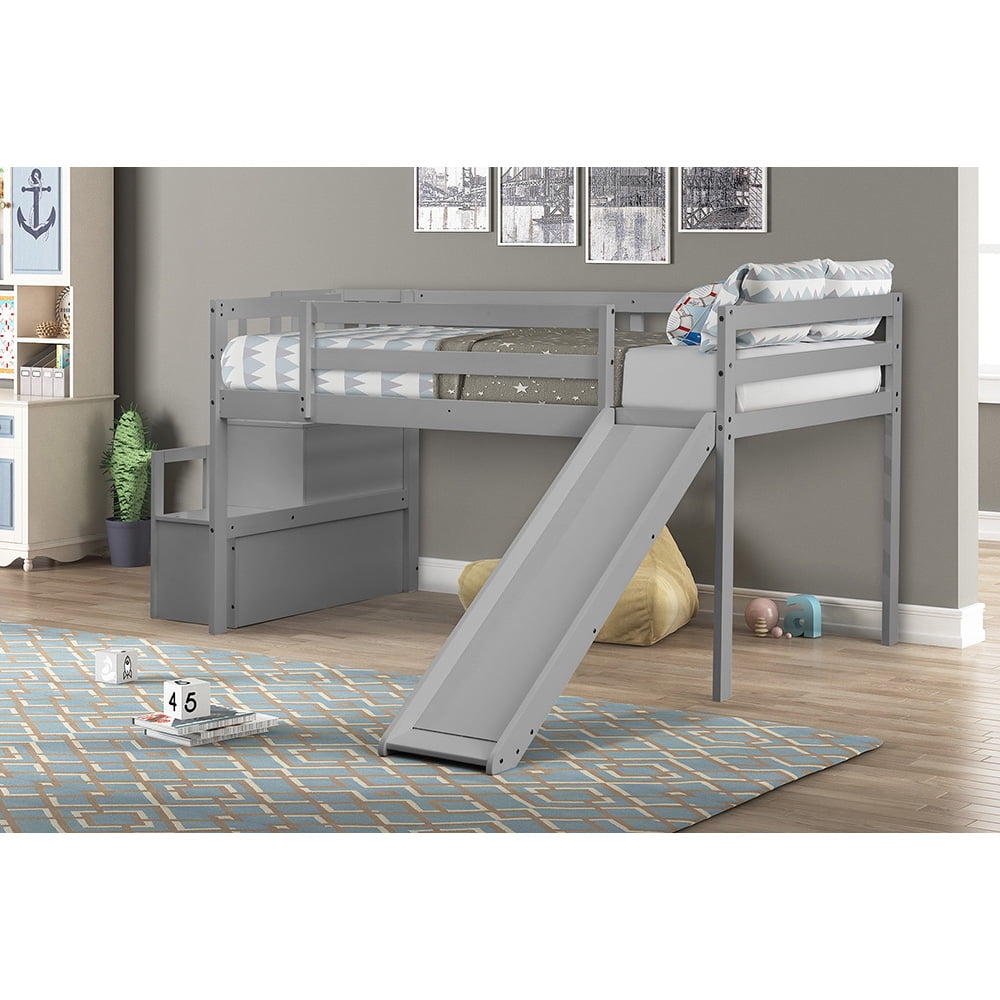 Private Jungle Twin Loft Bed with Staircase and Slide, Solid Wood, Multiple Finishes Private Jungle Twin Loft Bed with Staircase and Slide, Solid Wood, Multiple Finishes