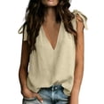 thumbnail image 2 of ClodeEU Women's V Neck Sleeveless Tie-Shoulder Blouse ,Loose Fit Casual Summer Top Beige,Women's Plus L, 2 of 8