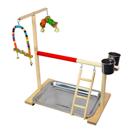 Pet Parrot Perch Stand Wooden Wood Frame Chewing Toys Bird Swing Toy for Playing