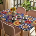 thumbnail image 3 of Boho Blue Flower Table Cloths for 4 Foot Rectangle Tables, Spring Bohemia Chic Red Yellow Floral Patio Waterproof Elastic Fitted Tablecloths, Washable Rectangular Table Cover for Camping, 3 of 8