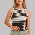 thumbnail image 2 of Wang6 Women High Neck Ribbed Tank Tops Striped Printed Sleeveless Slim Fit Summer Tops Causal Crew Neck Graphic T-Shirts Tees Coffee L, 2 of 8