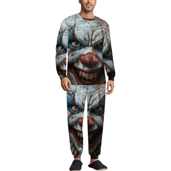Creep Clown Men's Pajama Set Sleepwear Pjs Lightweight Long Sleeve Crewneck Shirts and Bottoms Soft Comfy Sleep Sets XS