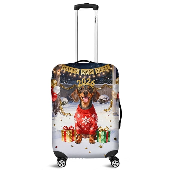 Happy New Year 2026 Dachshund Holiday Balloons Party Snow Travel Luggage Cover Wiener Dog Lover Gifts Idea Suitcase Dust Protective Decor - 13018