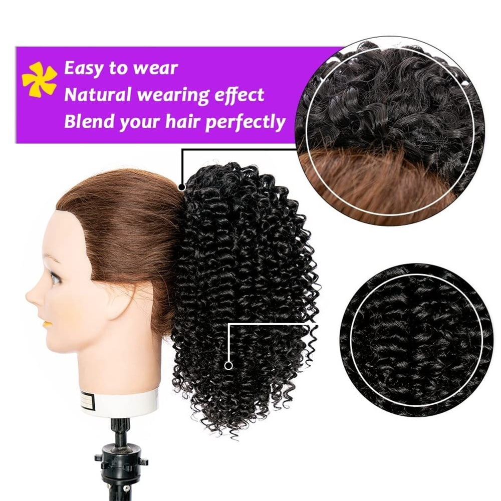 14 Inch Drawstring Ponytail Extension Synthetic Afro Kinky Curly Ponytail Hair Pieces Natural Color for Women