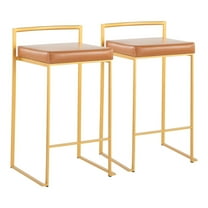 Fuji Contemporary Stackable Counter Stool In Gold With Camel Faux Leather Cushion - Set Of 2
