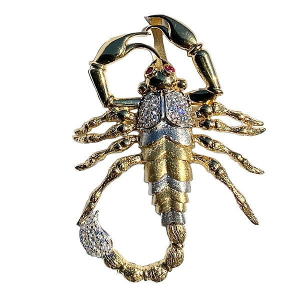 14K Gold Plated over Real Solid 925 Silver Scorpion Simulated CZ Alacran Scorpio Pendant 2"
