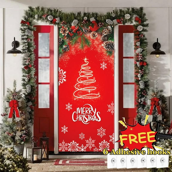 Tarmeek Christmas Door Cover Decorations, Backdrop Front Door Cover Xmas Decor Hanging Banner, Photography Background for Home Holiday Christmas Decorations