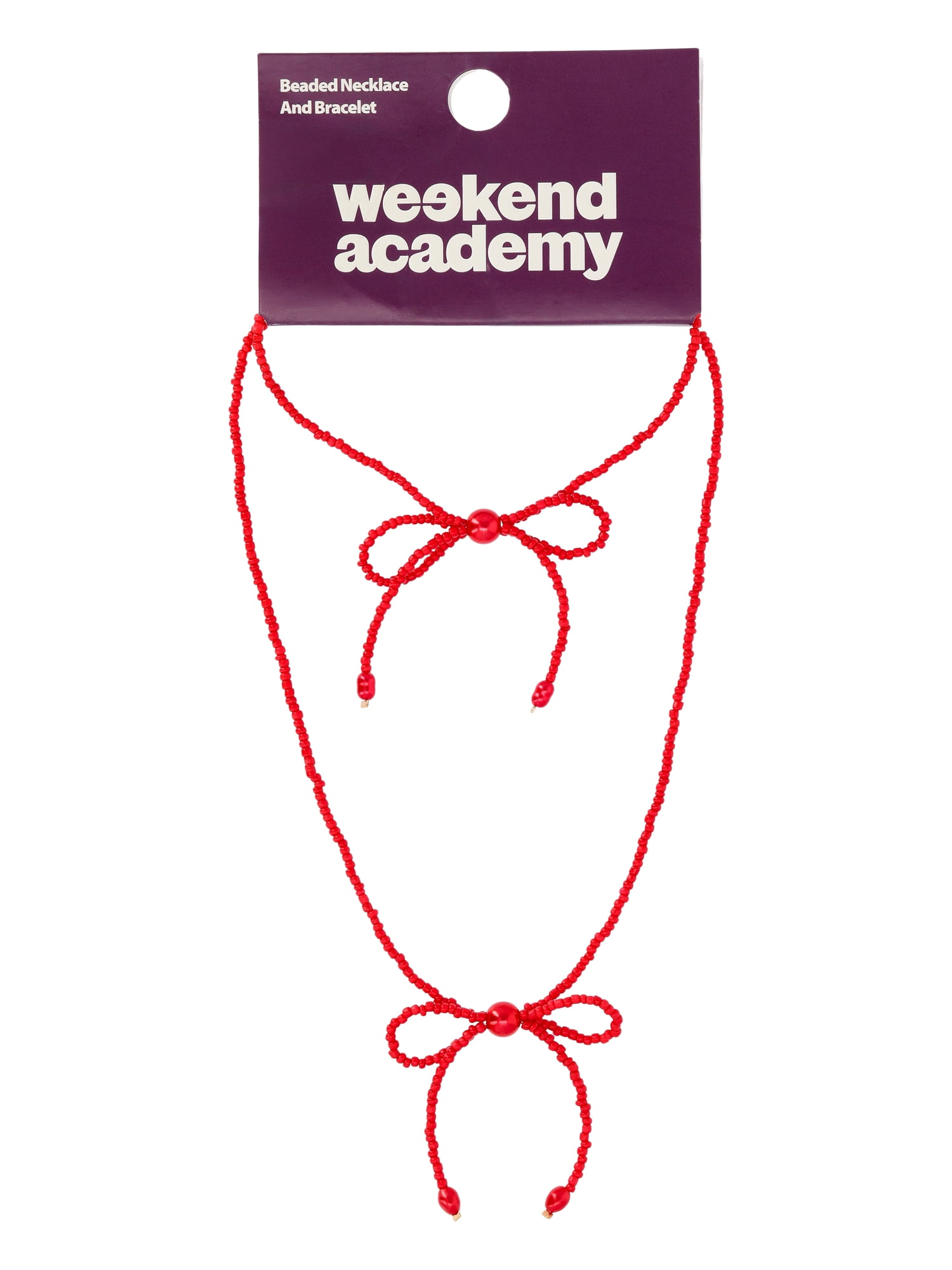 Weekend Academy Girls Beaded Bow Necklace and Bracelet Set, 2-Piece