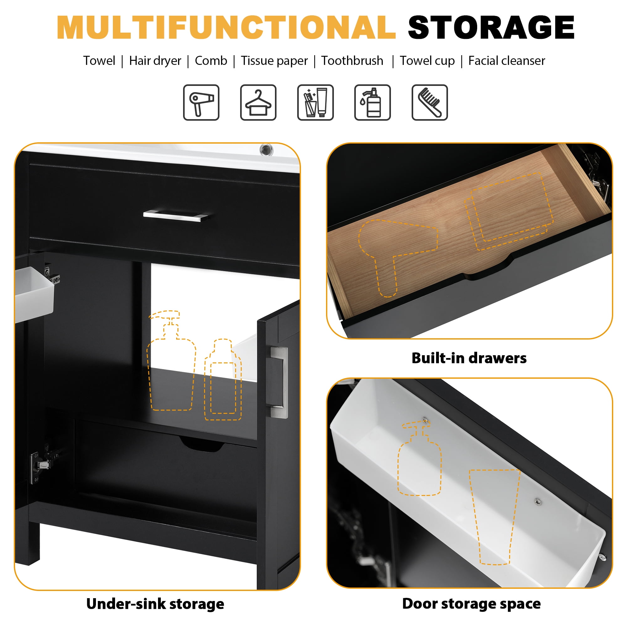 Euroco 30-Inch Bathroom Vanity with Ceramic Sink and Ample Storage - The Perfect Choice for Small Bathrooms