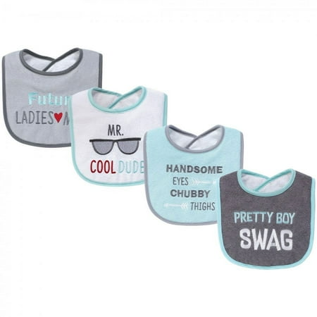 UPC: 0660168560367 | Hudson Baby Infant Boy Cotton Terry Drooler Bibs with Fiber Filling 4pk  Pretty Boy Swag  One Size