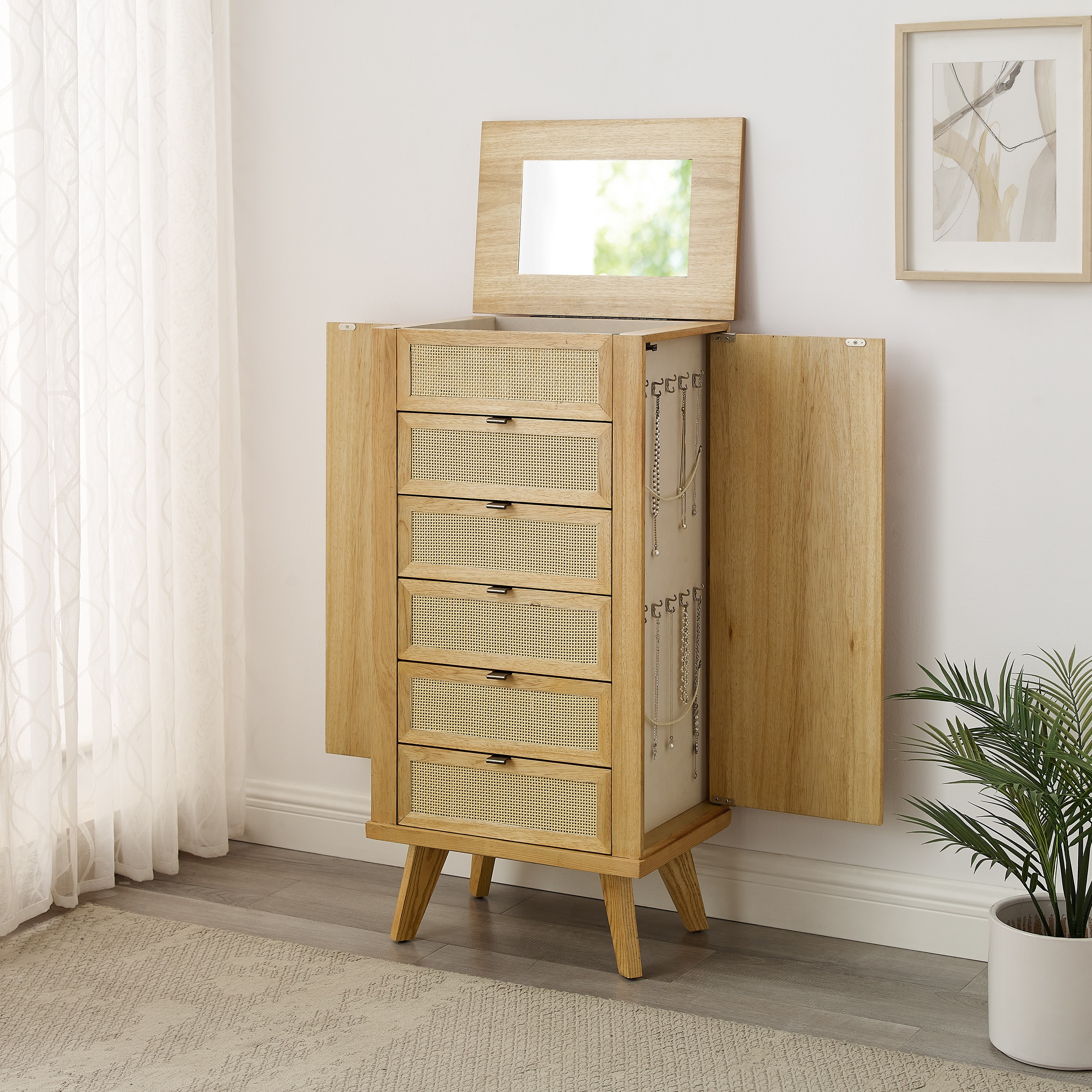 Powell Beelner Cane Jewelry Armoire, Natural