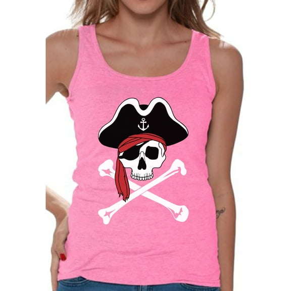 Awkward Styles Jolly Roger Skull Tank Top for Women Pirate Skull Flag Tank Dia de los Muertos Tank Top for Women Day of the Dead Sleeveless Shirt Pirate Skull Tank Top Pirate Birthday Party Outfit