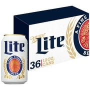 Angle View: Miller Lite American Light Lager Beer, 4.2% ABV, 36-pack, 12-oz beer cans