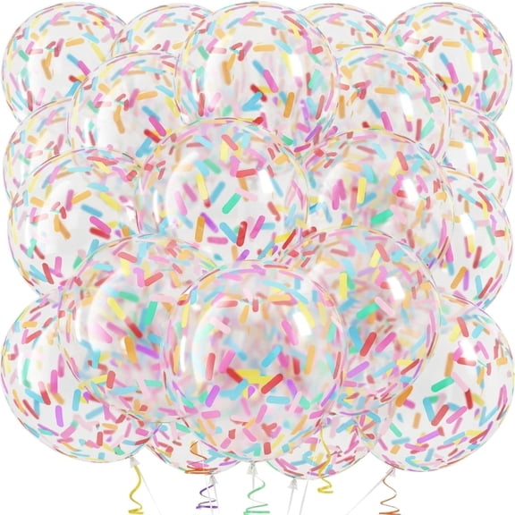 100 Pack 12 Inch Rainbow Sprinkle Confetti Latex Balloons, Multicolor Candy Long Confetti Balloons for Birthday Wedding Baby Shower Graduation Party Decor