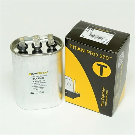 

TitanPro 40\/5-370 TitanPro TOCD405 HVAC Oval Dual Motor Run Capacitor. 40/5 MFD/UF 370 Volts