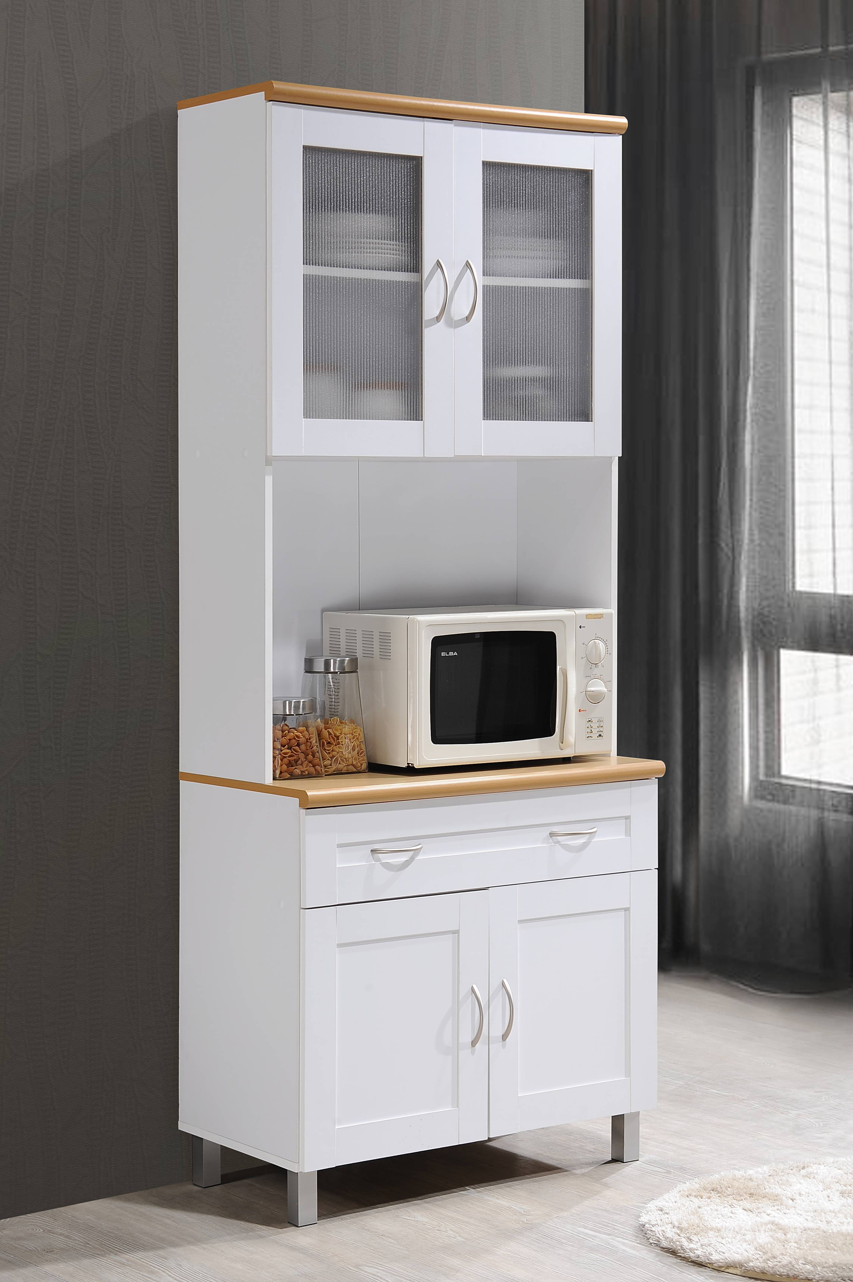 Details about   Hodedah Freestanding Kitchen Storage Cabinet w/ Open Space for Microwave White 