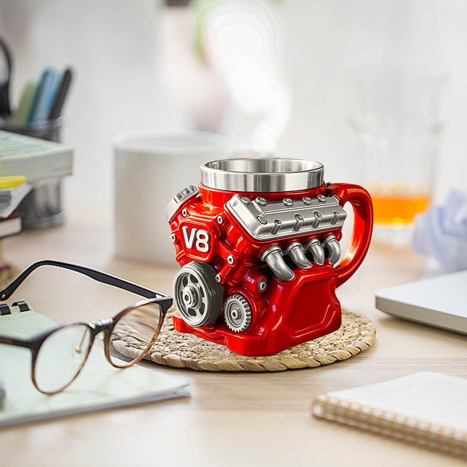 V8 Engine Mug, Personalized Engines Stainless Steel Cup, Retro