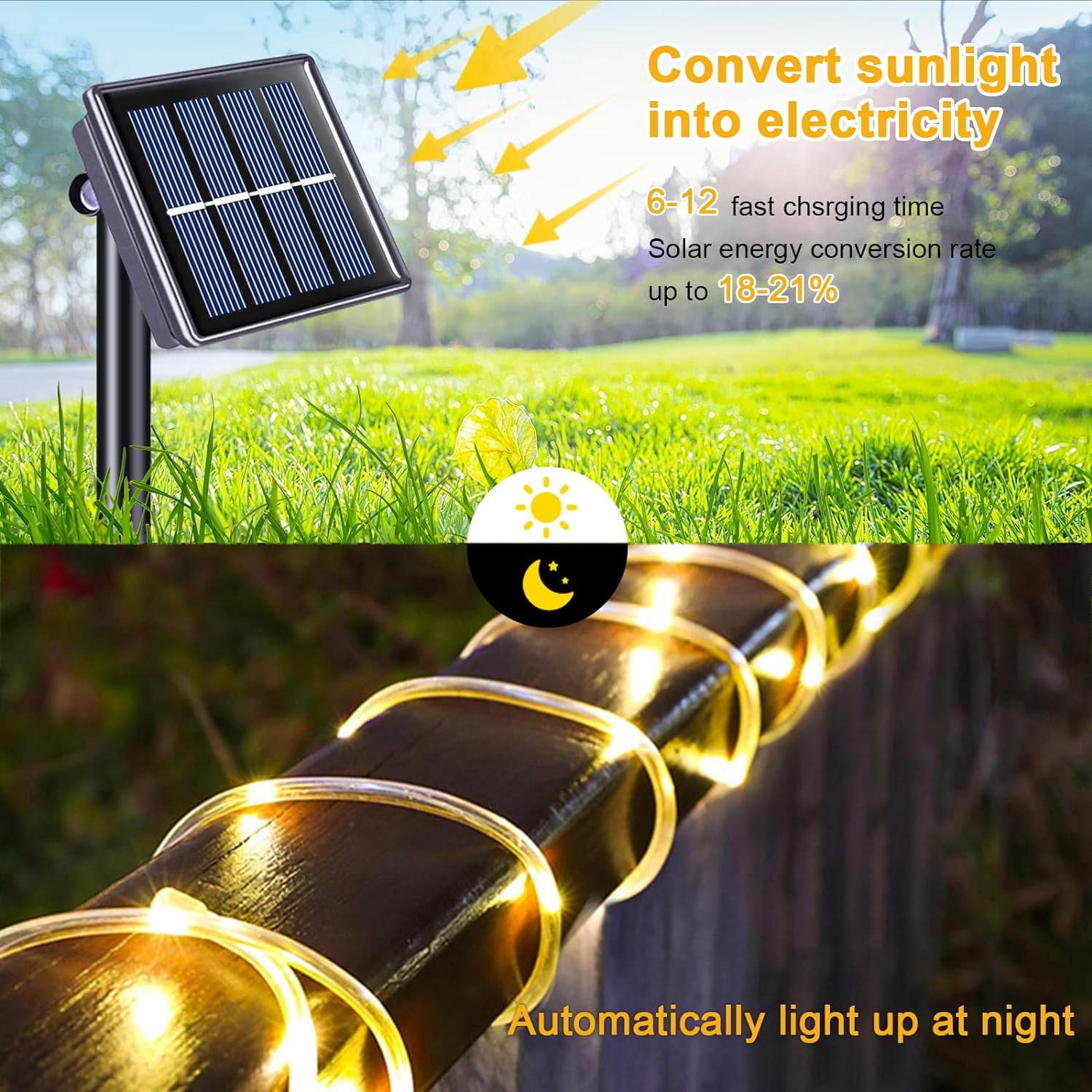 Solar Rope Lights, 2 Pack 39FT 100LED Outdoor Solar String Lights,Solar Christmas Lights Outdoor Waterproof with 8 Modes for Lawn, Garden, Yard, Wedding, Party, Christmas Tree (Warm Light)