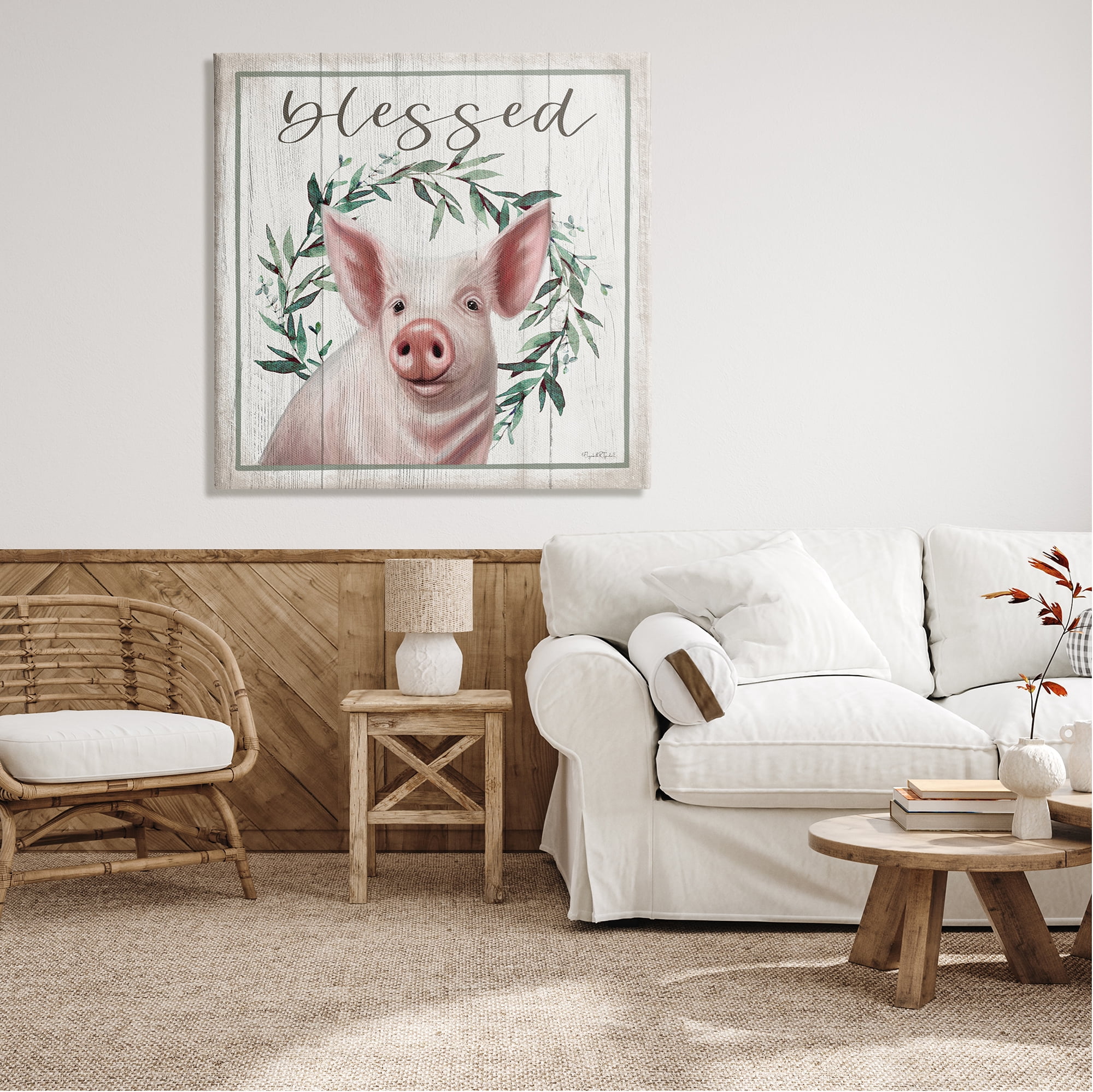 Stupell Industries Blessed Farmhouse Pig Holiday Painting Gallery Wrapped Canvas Print Wall Art, 36 x 36
