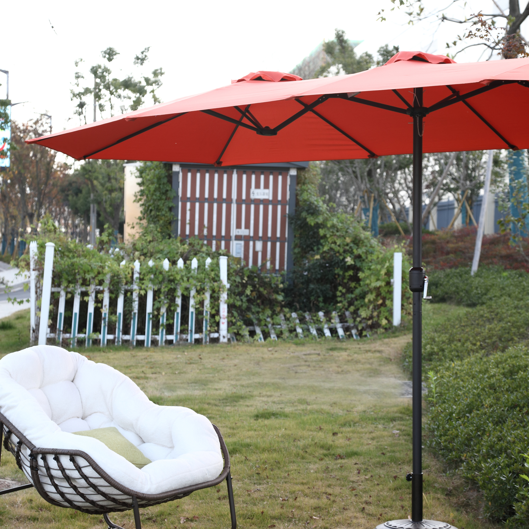 Leumius Large Patio Umbrella,Outdoor Double-Sided Rectangle Big Market Umbrella with Crank Stand,Outside Umbrellas for Poolside Lawn Backyard,Orange(No Base)