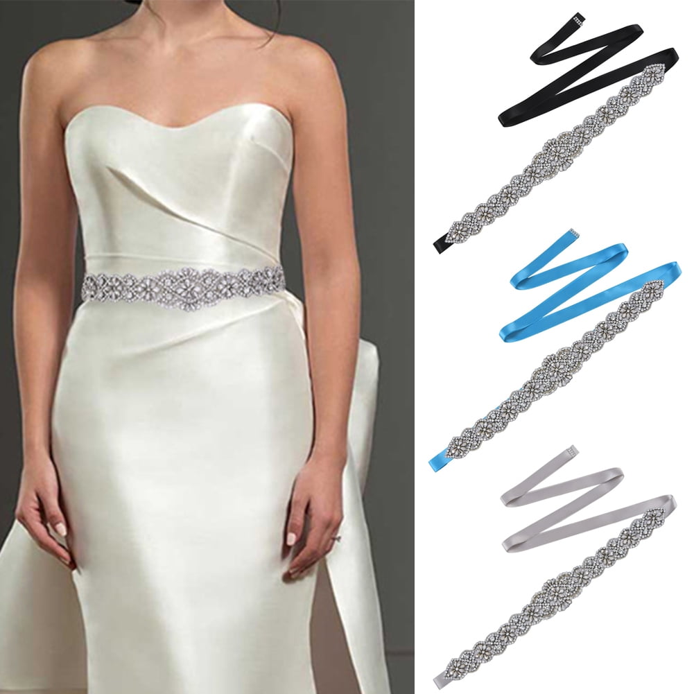 1x Hot bridesmaid satin belt dress for wedding party with crystal rhinestones 
