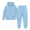 thumbnail image 4 of GiLiling Hoodie Sweatsuit Set for Boys Girls 2 Piece Hooded Sweatshirt Jogger Sweatpants Tracksuit Kids Athletic Solid Outfits (Sky Blue, 5-6 Years), 4 of 8