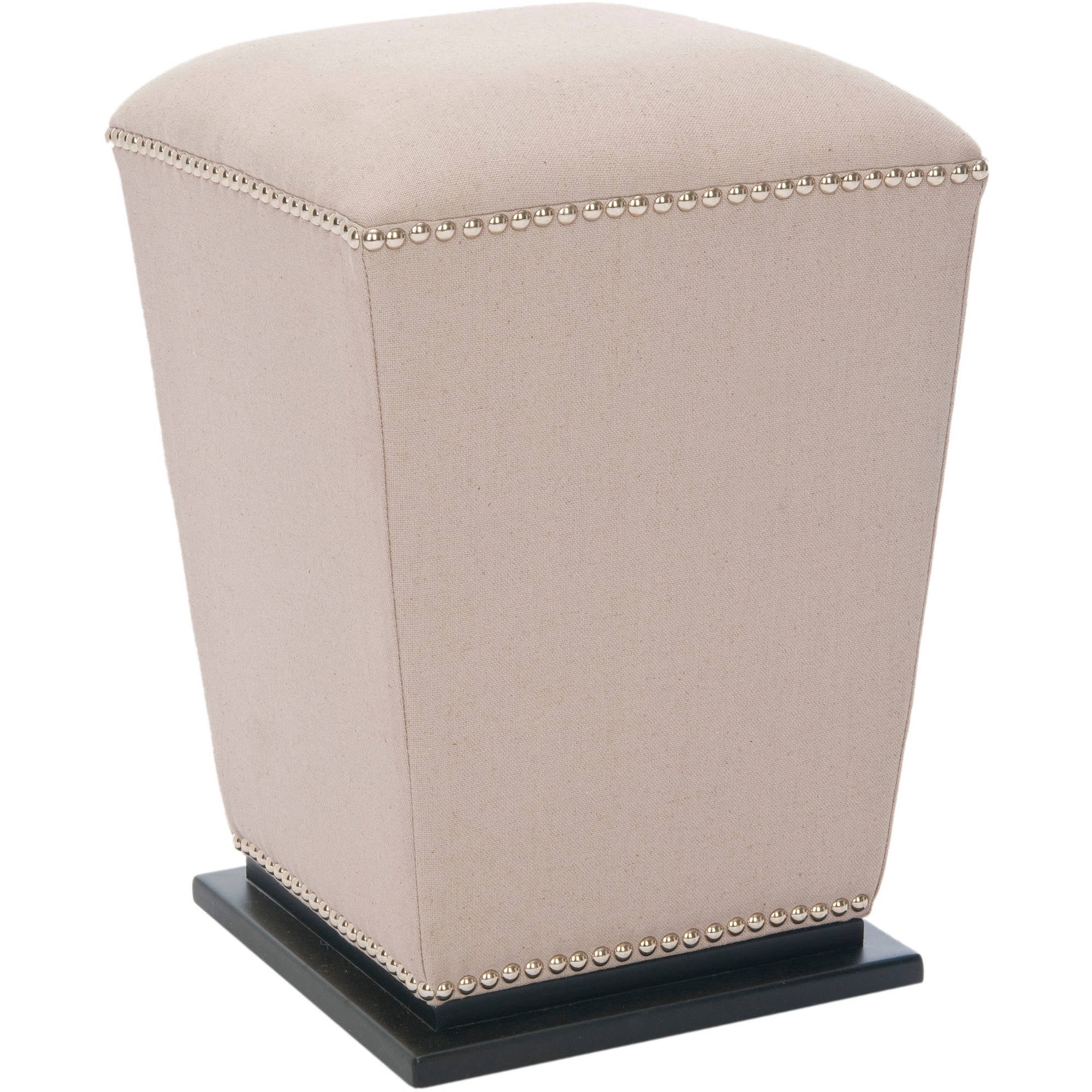 SAFAVIEH Mason Beechwood Linen Upholstered Ottoman, Taupe, Set of 2