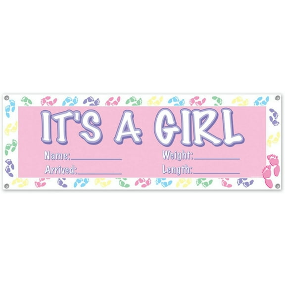 Party Central Club Pack of 12 Pastel Pink 'It’s A Girl' New Baby Sign Banners 5'