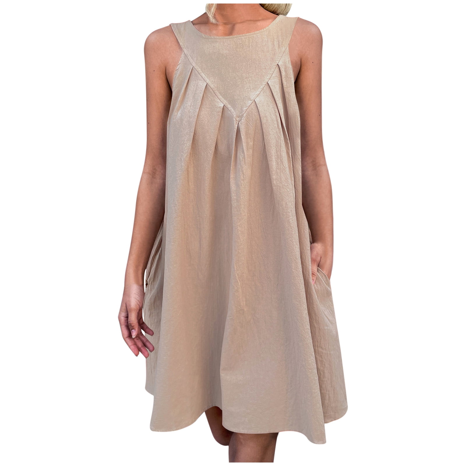 Women's Dresses Under 5,Sleeveless Dress for Women Round Neck Solid