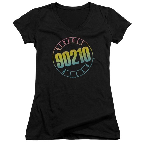 90210 Color Blend Logo Junior Women's V-Neck T-Shirt Black