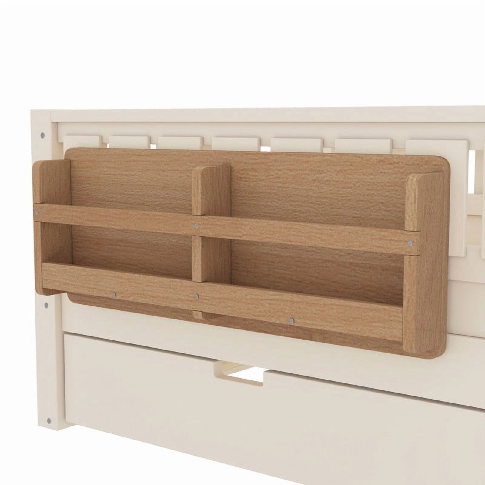Bellemave Twin Bed with Trundle and Small Stairs, Twin Size Platform Bed Frame with Rail and Bookshelf, Wooden Montessori Floor Bed No Box Spring Needed,Beige
