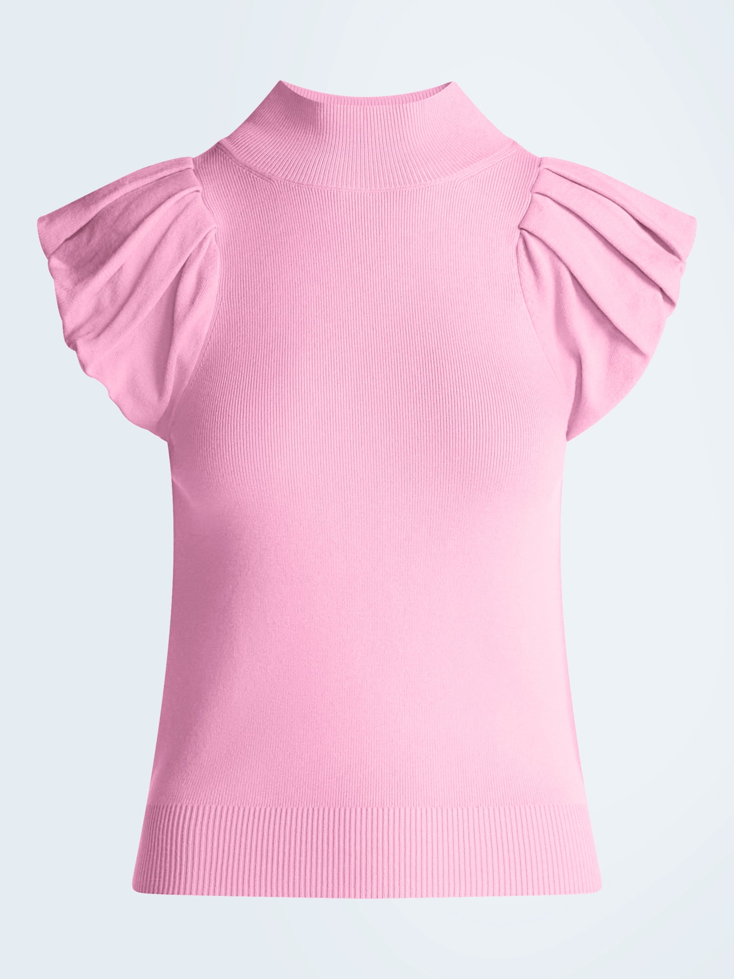 Scoop Women's Mock Neck Top with Bubble Cap Sleeves, Sizes XS-XXL