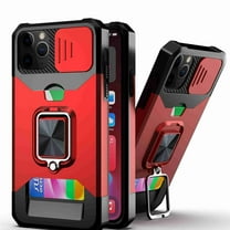 Dteck for iPhone 11 Pro Max Case with Camera Cover & Kickstand, Slide Lens Protection   360° Rotate Ring Stand, Impact-Resistant, Shockproof, Protective Bumper, Red