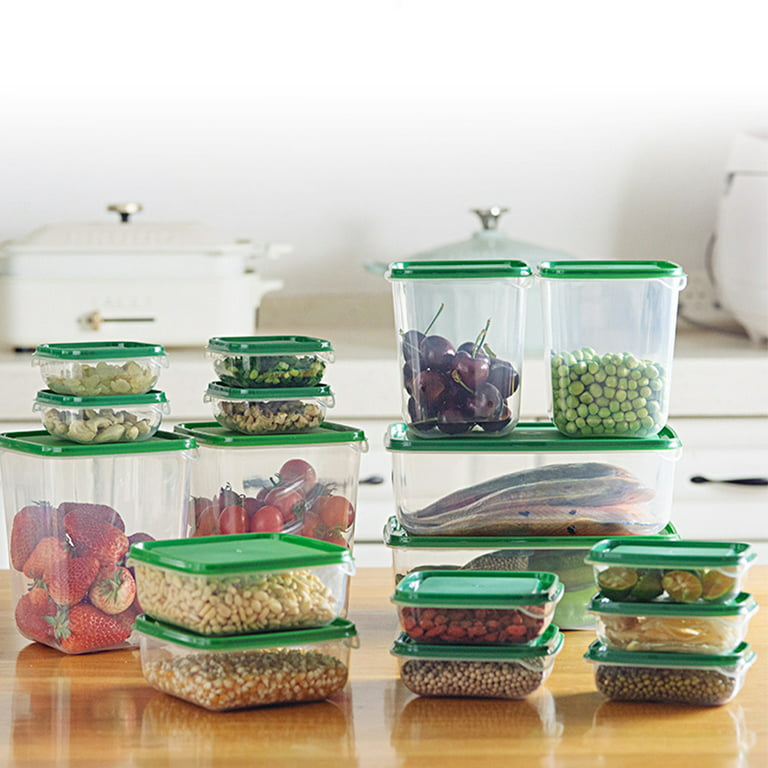 17pcs/set Refrigerator Food Container Plastic Microwave Food Storage Box  Kitchen Lunch Organizer, Green 