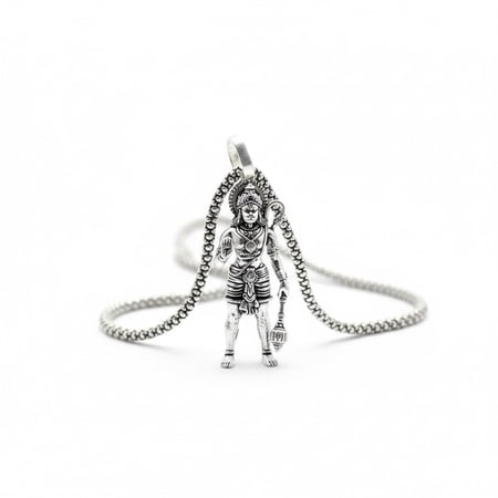 Lord Hanuman Pendant Necklace Stainless Steel Bajrangbali Standing Gada Design Spiritual Jewelry Chain Religious Gift for Men Hindu Devotional Fashion Accessory