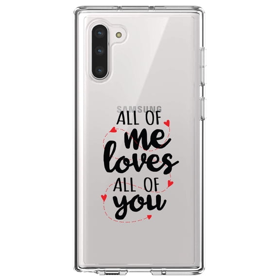 DistinctInk Clear Shockproof Hybrid Case for Samsung Galaxy Note 10 (6.3" Screen) - TPU Bumper Acrylic Back Tempered Glass Screen Protector - All of Me Loves All of You - Hearts